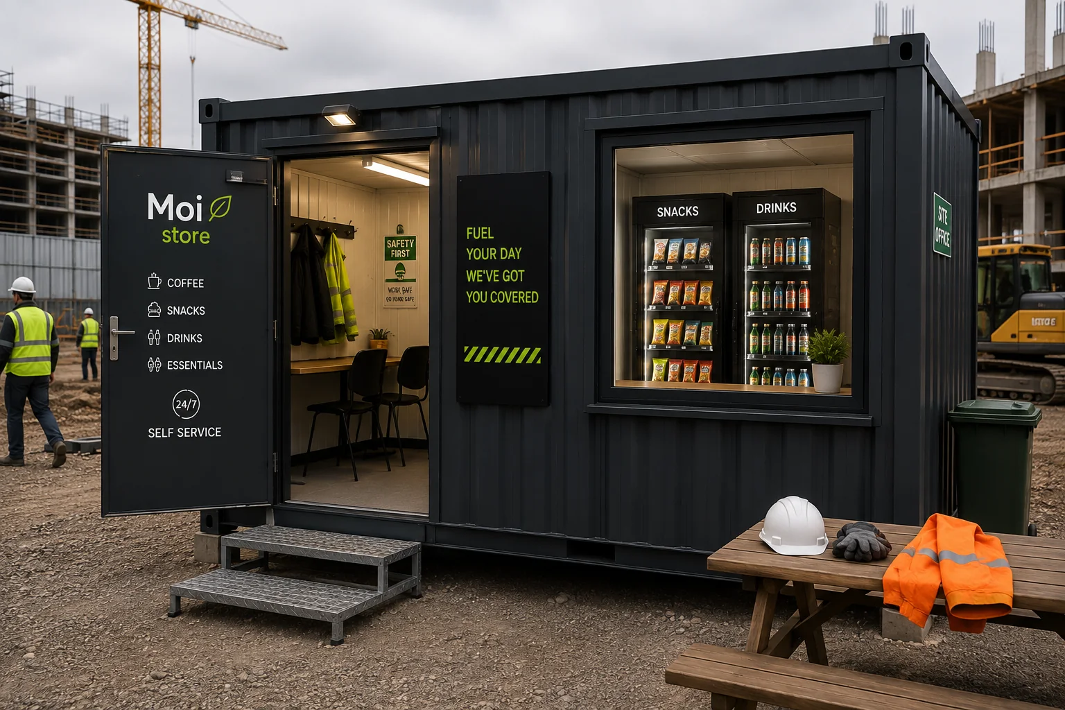 Moi Store service point at a construction site